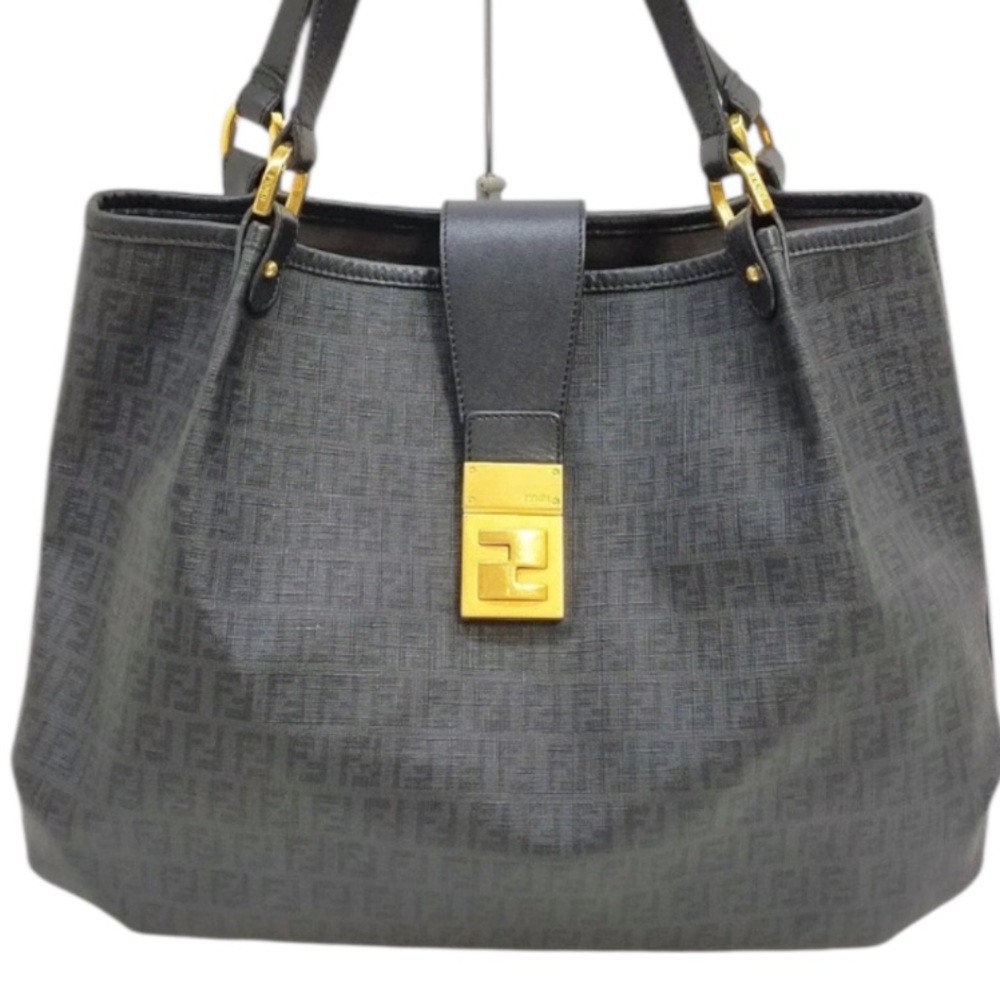 Fendi Black Canvas FF Logo Shoulder Bag with Gold Hardware